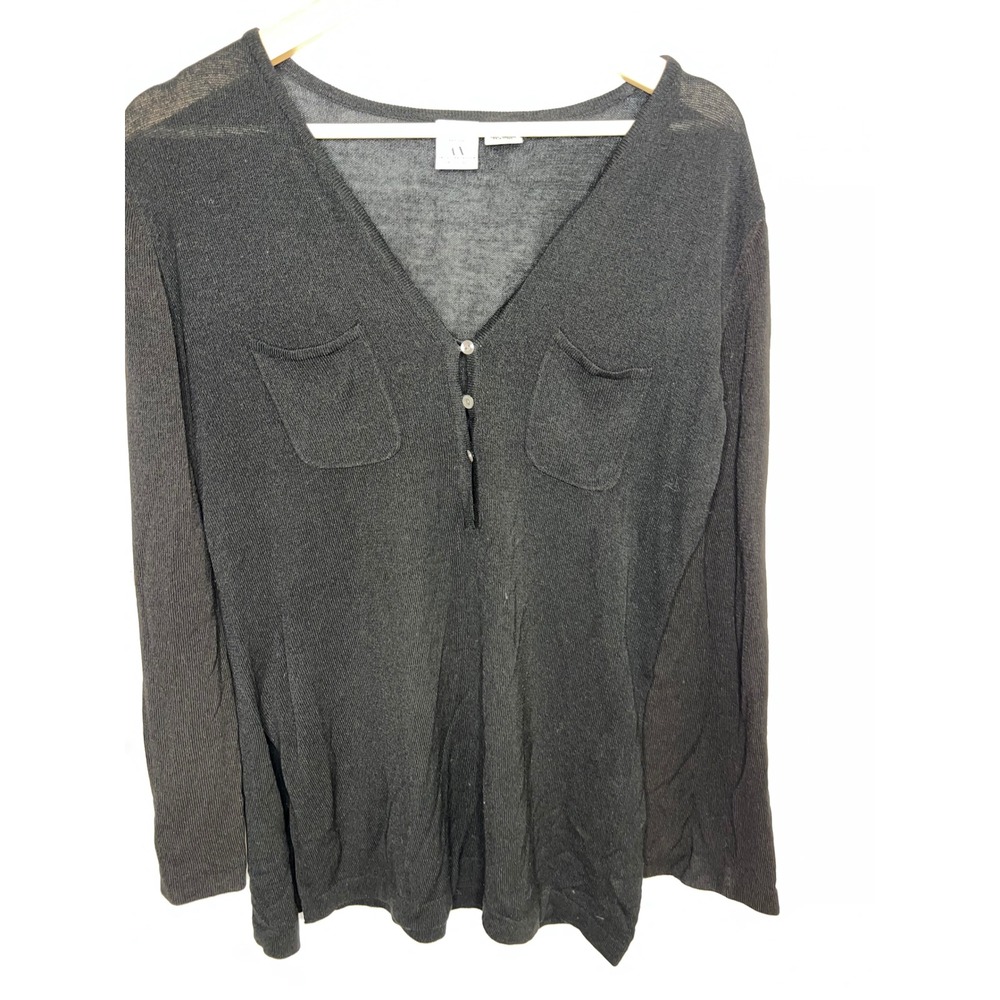 Armani Exchange Sweater Womens Medium Black Excellent V-Neck Button Knit Top